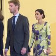 Alessandra de Osma (robe Jorge Vazquez) et le prince Christian de Hanovre faisaient partie des invités de marque du dîner de clôture de la visite officielle en Espagne du président du Pérou, Martin Vizcarra, le 28 février 2019 au palais royal du Pardo, à Madrid.