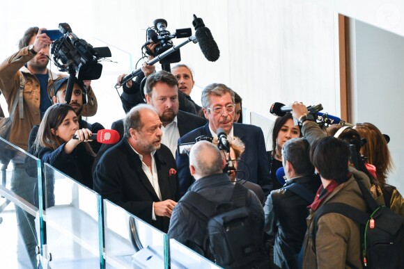 Patrick Balkany, maire de Levallois et sa femme I.Balkany sont jugés au tribunal correctionnel de Paris pour fraude fiscale et blanchiment de fraude fiscale aggravée. I.Balkany est toujours hospitalisée et absente pour le premier jour de procès, Patrick Balkany arrive accompagné de ses deux avocats Éric Dupond-Moretti et Antoine Vey. Paris, le 13 mai 2019.
