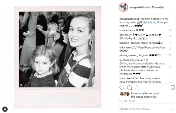 Margaux Thibaut souhaite un joyeux anniversaire à sa demi-soeur Laetitia Hallyday à l'occasion de ses 44 ans. Instagram, le 18 mars 2019.
