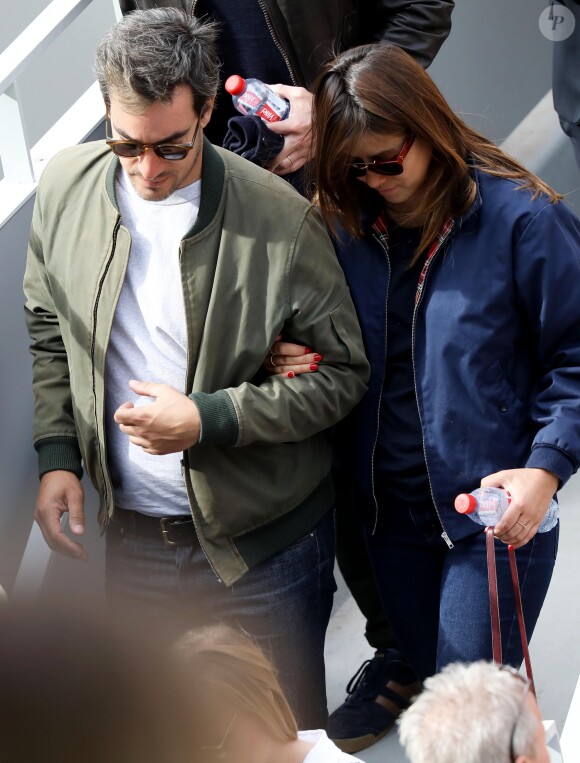 Mylène Jampanoï et son compagnon Dimitri Stephanides dans les tribunes de Roland-Garros à Paris, le 29 mai 2019. © Jacovides-Moreau/Bestimage