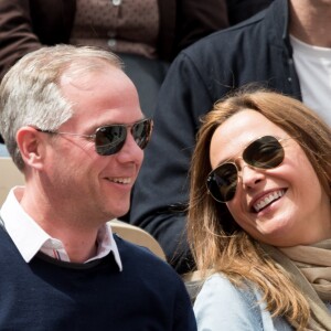 Sandrine Quétier et Julien Arnaud dans les tribunes de Roland-Garros à Paris, le 29 mai 2019. © Jacovides-Moreau/Bestimage