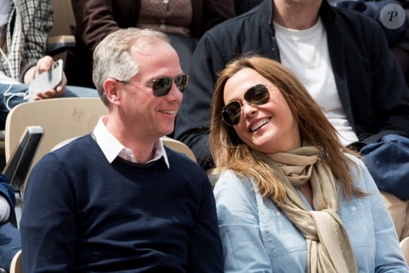 Sandrine Quétier et Julien Arnaud dans les tribunes de Roland-Garros à Paris, le 29 mai 2019. © Jacovides-Moreau/Bestimage