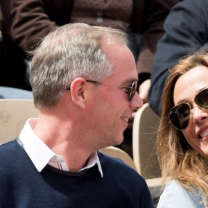 Sandrine Quétier et Julien Arnaud dans les tribunes de Roland-Garros à Paris, le 29 mai 2019. © Jacovides-Moreau/Bestimage