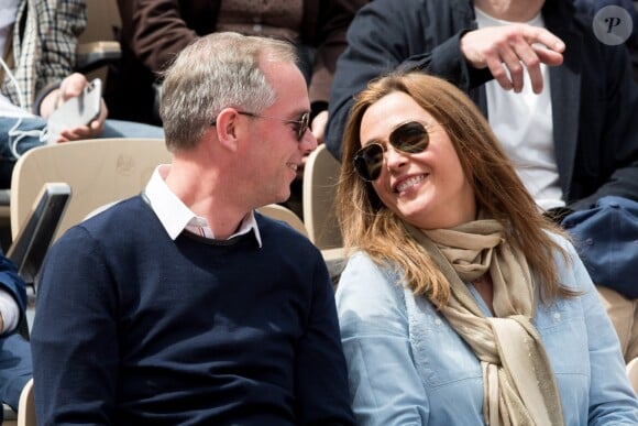 Sandrine Quétier et Julien Arnaud dans les tribunes de Roland-Garros à Paris, le 29 mai 2019. © Jacovides-Moreau/Bestimage