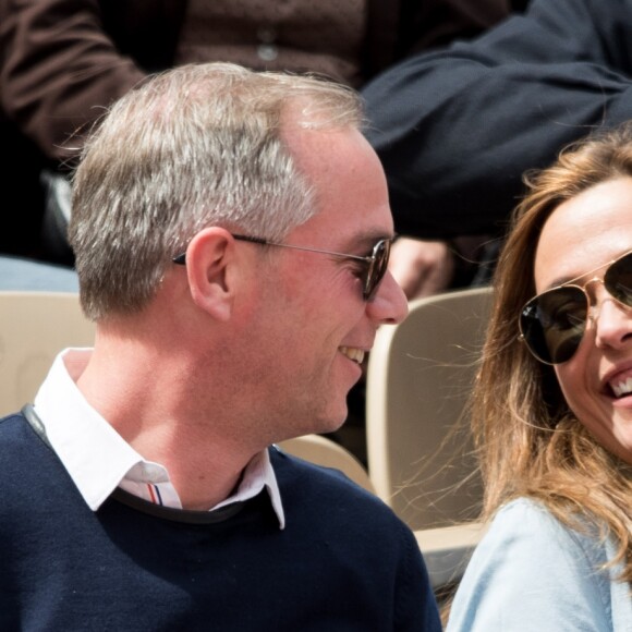 Sandrine Quétier et Julien Arnaud dans les tribunes de Roland-Garros à Paris, le 29 mai 2019. © Jacovides-Moreau/Bestimage