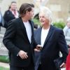 David Emanuel et son compagnon David Byrne (à gauche) au mariage de la princesse Eugenie d'York et Jack Brooksbank au château de Windsor le 12 octobre 2018.