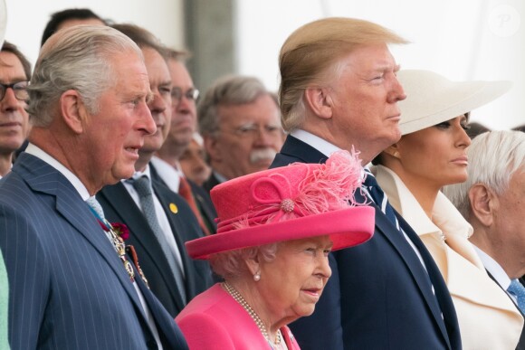 Le prince Charles, la reine Elisabeth II d'Angleterre, le président des Etats-Unis Donald Trump et sa femme Melania - Cérémonie à Portsmouth pour le 75ème anniversaire du débarquement en Normandie pendant la Seconde Guerre Mondiale. Le 5 juin 2019