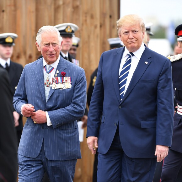 Le prince Charles et le président des Etats-Unis Donald Trump - Rencontre avec des vétérans lors de la cérémonie à Portsmouth pour le 75ème anniversaire du débarquement en Normandie pendant la Seconde Guerre Mondiale.