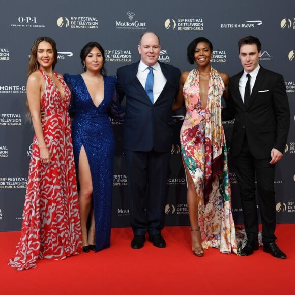 Jessica Alba, Marie Chevallier, la fiancée de Louis Ducruet, le prince Albert II de Monaco, Gabrielle Union et Louis Ducruet à la 59ème édition du festival de télévision de Monte Carlo au Grimaldi forum à Monaco le 14 juin 2019. © Bruno Bebert / Bestimage