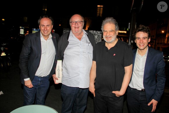 Exclusif - Christophe Combarieu, Bernard Mabille, Raphaël Mezrahi et Mathieu Wilhelm lors de la soirée de clôture de saison du grand show de l'humour "Absolutely Hilarious" au Palace à Paris, France, le 24 juin 2019. Une show placé sous le signe du Rire, mais aussi, pour la première fois, de la Chanson, avec la participation du groupe de jazz, les Out of Water. © Philippe Baldini/Bestimage