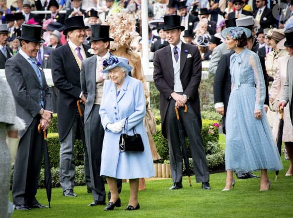 La reine Elisabeth II d'Angleterre, Catherine (Kate) Middleton, duchesse de Cambridge, le prince William, duc de Cambridge, le roi Willem-Alexander des Pays-Bas, la reine Maxima des Pays-Bas - La famille royale britannique et les souverains néerlandais lors de la première journée des courses d'Ascot 2019, à Ascot, Royaume Uni, le 18 juin 2019.