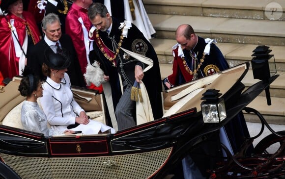 La reine Letizia d'Espagne, Catherine (Kate) Middleton, duchesse de Cambridge, le roi Felipe VI d'Espagne, le prince William, duc de Cambridge, - Le service de la Jarretière (the Garter service) à la chapelle St Georges à Windsor le 17 Juin 2019.