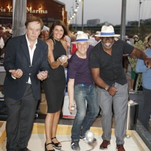 Daniel Lauclair , Gérard Lenorman , Basile Boli - 7ème édition du Trophée de la Pétanque Gastronomique au Paris Yacht Marina à Paris le 27 juin 2019. © Christophe Aubert via Bestimage