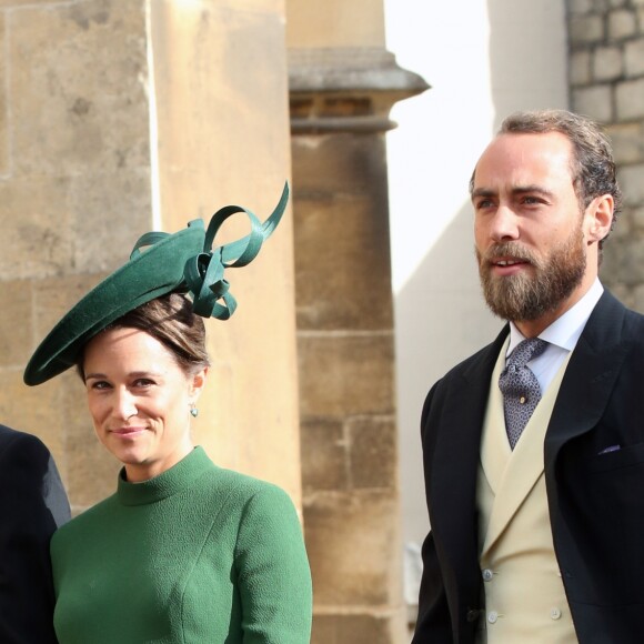 Pippa Middleton, enceinte, son mari James Matthews, son frère James Middleton - Arrivées des invités au mariage de la princesse Eugenie d'York et de Jack Brooksbnak à la chapelle Saint George de Windsor le 12 octobre 2018. 12 October 2018.