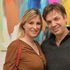 Jean-Félix Lalanne et sa compagne Caroline Bonhomme ( enceinte) - Vernissage de l'exposition de Caroline Faindt aux jardin d'Artois à Paris le 23 février 2017. © Veeren/Bestimage