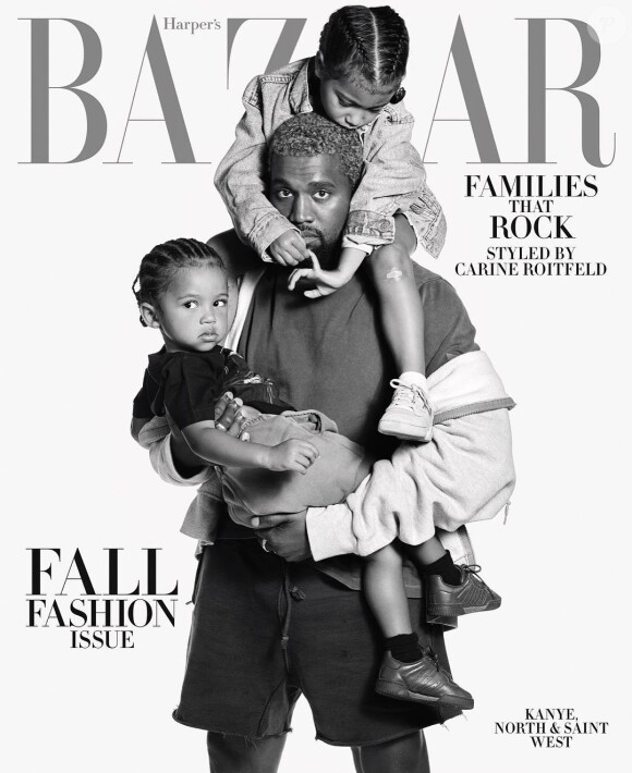 Kanye West, Saint West et North West en couverture de Harper's BAZAAR.