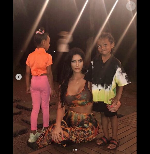 Kim Kardashian et ses enfants North et Saint West. Juin 2019.