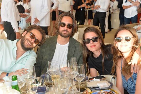 Exclusif - Charlotte Casiraghi-Rassam et son mari Dimitri Rassam avec Olivier Rosenberg et sa compagne Juliette Maillot dans la tente VIP lors du Longines Paris Eiffel Jumping au Champ de Mars à Paris, le samedi 6 juillet 2019. © Veeren-Ramsamy/Bestimage