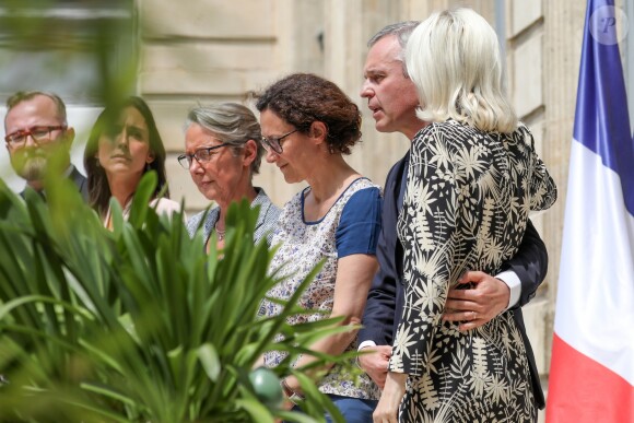 Passation de pouvoir entre François de Rugy, ministre démissionnaire de la Transition Ecologique et Solidaire et Elisabeth Borne, nouvelle ministre de la Transition écologique et solidaire, chargée des Transports, Brune Poirson et Séverine Servat. Le 17 juillet 2019 à Paris. © Stéphane Lemouton / Bestimage 17/07/2019 - Paris