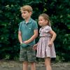 Le prince George de Cambridge et sa soeur la princesse Charlotte de Cambridge lors d'un match de polo de bienfaisance King Power Royal Charity Polo Day à Wokinghan, comté de Berkshire, Royaume Uni, le 10 juillet 2019.