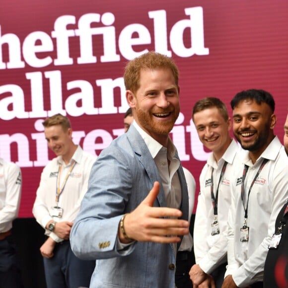 Le prince Harry, duc de Sussex visite l'Université Sheffield Hallam et découvre les nouvelles technique de recherche et d'apprentissage de l'université. Sheffield, le 25 juillet 2019.