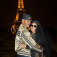 Exclusif - Nicki Minaj et son compagnon Kenneth "Zoo" Petty quittent l'hôtel Royal Monceau et vont poser en photo devant la tour Eiffel à Paris le 8 mars 2019.