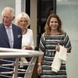  La princesse Haya de Jordanie avec le prince Charles et la duchesse Camilla le 5 septembre 2018 lors de la visite du yacht Maiden après ses travaux de rénovation. 
