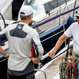 Le roi Felipe VI d'Espagne et le roi Harald V de Norvège lors de la 38e Copa del Rey à Palma de Majorque le 1er août 2019.