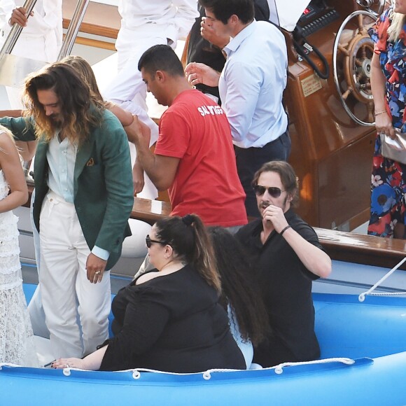HHeidi Klum et Tom Kaulitz arrivent en bateau au restaurant Riccio à Capri, pour une réception à la veille de leur mariage. Le 2 août 2019.
