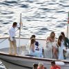 HHeidi Klum et Tom Kaulitz arrivent en bateau au restaurant Riccio à Capri, pour une réception à la veille de leur mariage. Le 2 août 2019.