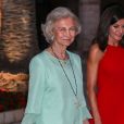 La reine Sofia et la reine Letizia d'Espagne au palais de la Almudaina le 7 août 2019 à Palma de Majorque pour la traditionnelle réception offerte en l'honneur de la communauté des Îles Baléares.