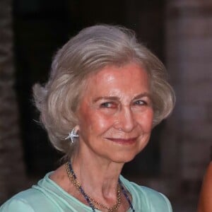 La reine Sofia et la reine Letizia d'Espagne au palais de la Almudaina le 7 août 2019 à Palma de Majorque pour la traditionnelle réception offerte en l'honneur de la communauté des Îles Baléares.