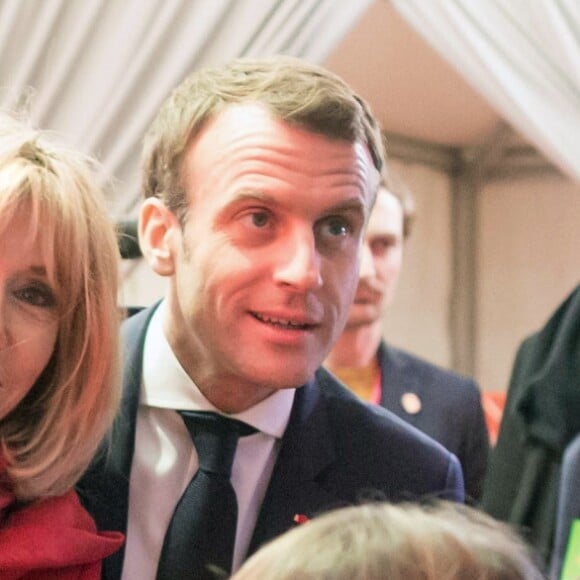 Le président de la république, Emmanuel Macron et la première dame Brigitte Macron fêtent le Noël de l'Elysée à la Manufacture des Gobelins, Paris, France, le 19 décembre 2018. © Stephane Lemouton / Bestimage