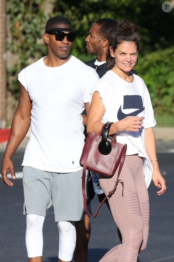 Exclusif - Katie Holmes et son compagnon Jamie Foxx sont allés à leur cours de gym en amoureux à Atlanta. Le 17 septembre 2018.