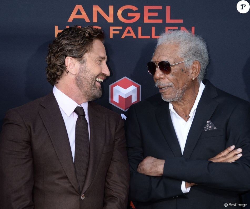 Gerard Butler et Morgan Freeman à l'avant-première du film Angel Has