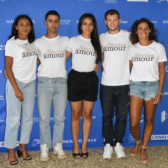 Myriam Djeljeli, Djanis Bouzyani, Hafsia Herzi, Anthony Bajon et Sophie Garagnon au photocall de la 12ème édition du festival du Film d'Angoulême, le 21 août 2019. © Guirec Coadic/Bestimage