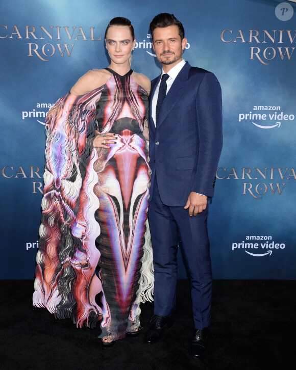 Cara Delevingne et Orlando Bloom à la première de la série télévisée Amazon Prime Video "Carnival Row" au TCL Chinese Theatre dans le quartier de Hollywood, à Los Angeles, Californie, Etats-Unis, le 21 août 2019.