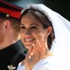 Meghan Markle et le prince Harry, duc et duchesse de Sussex, ont effectué une procession dans le landau Ascot après leur mariage en la chapelle St George à Windsor le 19 mai 2018, à la rencontre du public dans toute la ville de Windsor et le long du Long Walk.