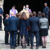 Nathalie, la mère d'Anthoine, Victhor, le frère d'Anthoine avec son casque à la main, Julie la compagne d'Anthoine - Obsèques du jeune pilote Anthoine Hubert en la cathédrale de Chartres le 10 septembre 2019.