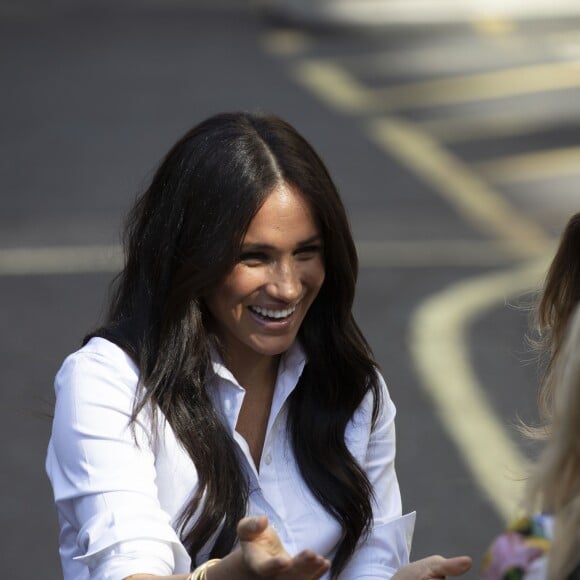 Meghan Markle, duchesse de Sussex arrive au magasin John Lewis sur Oxford Street pour le lancement de sa collection capsule Smart Works à Londres, le 12 septembre 2019.