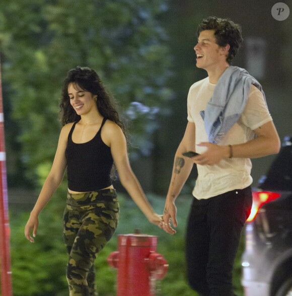 Exclusif - Shawn Mendes et sa compagne Camila Cabello échangent un baiser dans un bar de Montreal le 19 août 2019.