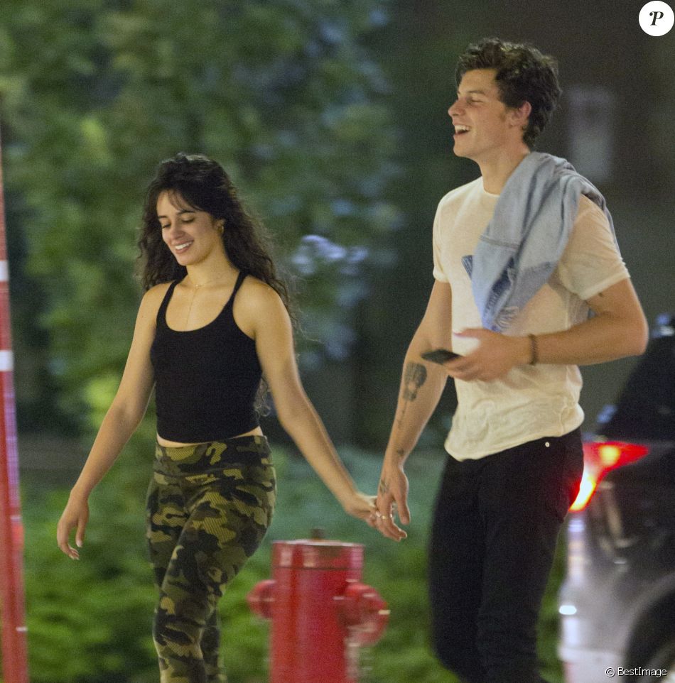 Exclusif - Shawn Mendes et sa compagne Camila Cabello échangent un baiser  dans un bar de Montreal le 19 août 2019. - Purepeople