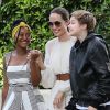 Exclusif - Angelina Jolie arrive à une fête d'anniversaire privée avec ses enfants Shiloh, Zahara et Pax Jolie-Pitt dans le quarrier de Brentwood à Los Angeles, le 2 septembre 2019