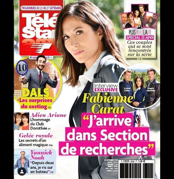 Fabienne Carat en couverture de Télé Star du 21 au 27 septembre 2019.