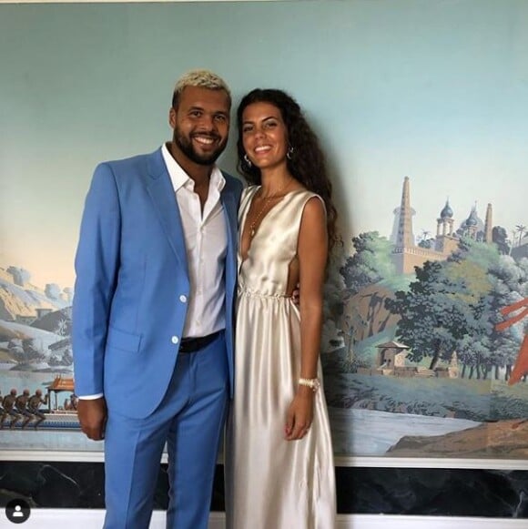 Jo-Wilfried Tsonga et sa femme Noura lors du deuxième mariage de Lucas Pouille et Clémence Bertrand au Cap d'Antibes le samedi 14 septembre 2019.