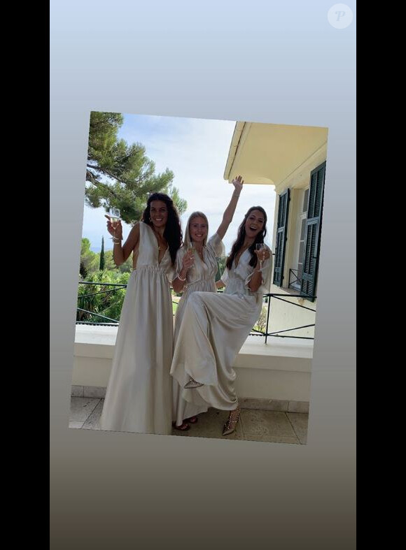 Noura Tsonga, Julia Lang et Stephanie Tuccitto lors du deuxième mariage de Lucas Pouille et Clémence Bertrand au Cap d'Antibes le samedi 14 septembre 2019.