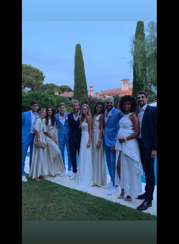 Pierre-Hugues Herbert, Julia Lang, Stephanie Tuccitto, David Goffin, Lucas Pouille, Clémence Bertrand, Noura Tsonga, Jo-Wilfried Tsonga, Jérémy et Susan Chardy - Deuxième mariage de Lucas Pouille et Clémence Bertrand au Cap d'Antibes le samedi 14 septembre 2019.