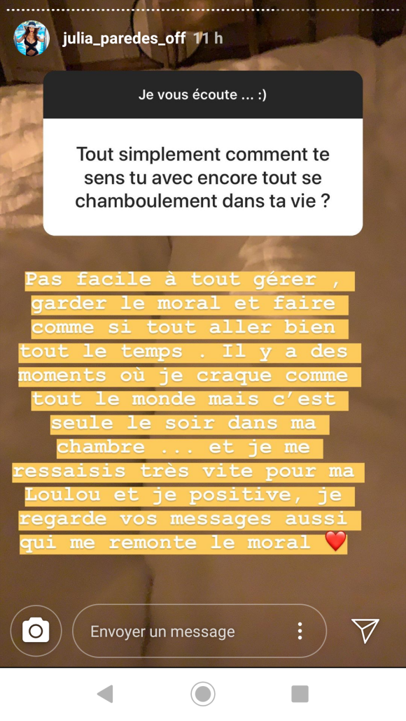 Julia Paredes parle de sa rupture avec Maxime - Instagram, le 19 septembre 2019
