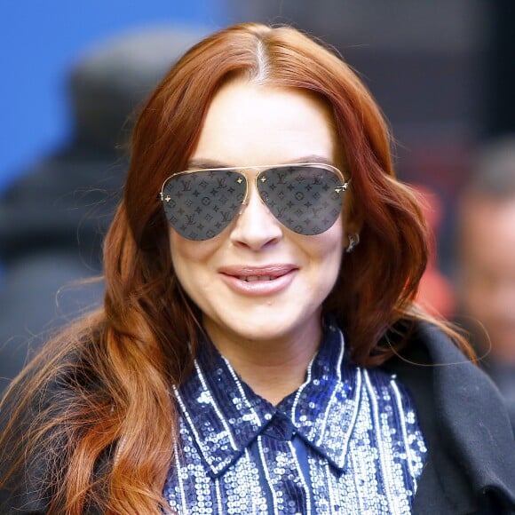 Lindsay Lohan à la sortie des studios de l'émission "Good Moring America" à New York, où elle est venue faire la promotion de son émission de télé réalité "Lindsay Lohan's Beach Club". Le 7 janvier 2019.