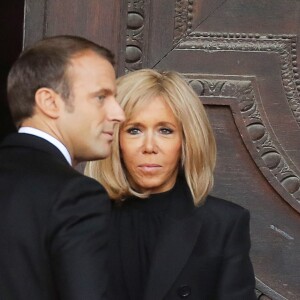 Le président Emmanuel Macron et sa femme Brigitte - Arrivées en l'église Saint-Sulpice pour les obsèques de l'ancien président de la République Jacques Chirac à Paris. Un service solennel sera présidé par le président de la République. Le 30 septembre 2019 © Dominique Jacovides / Bestimage